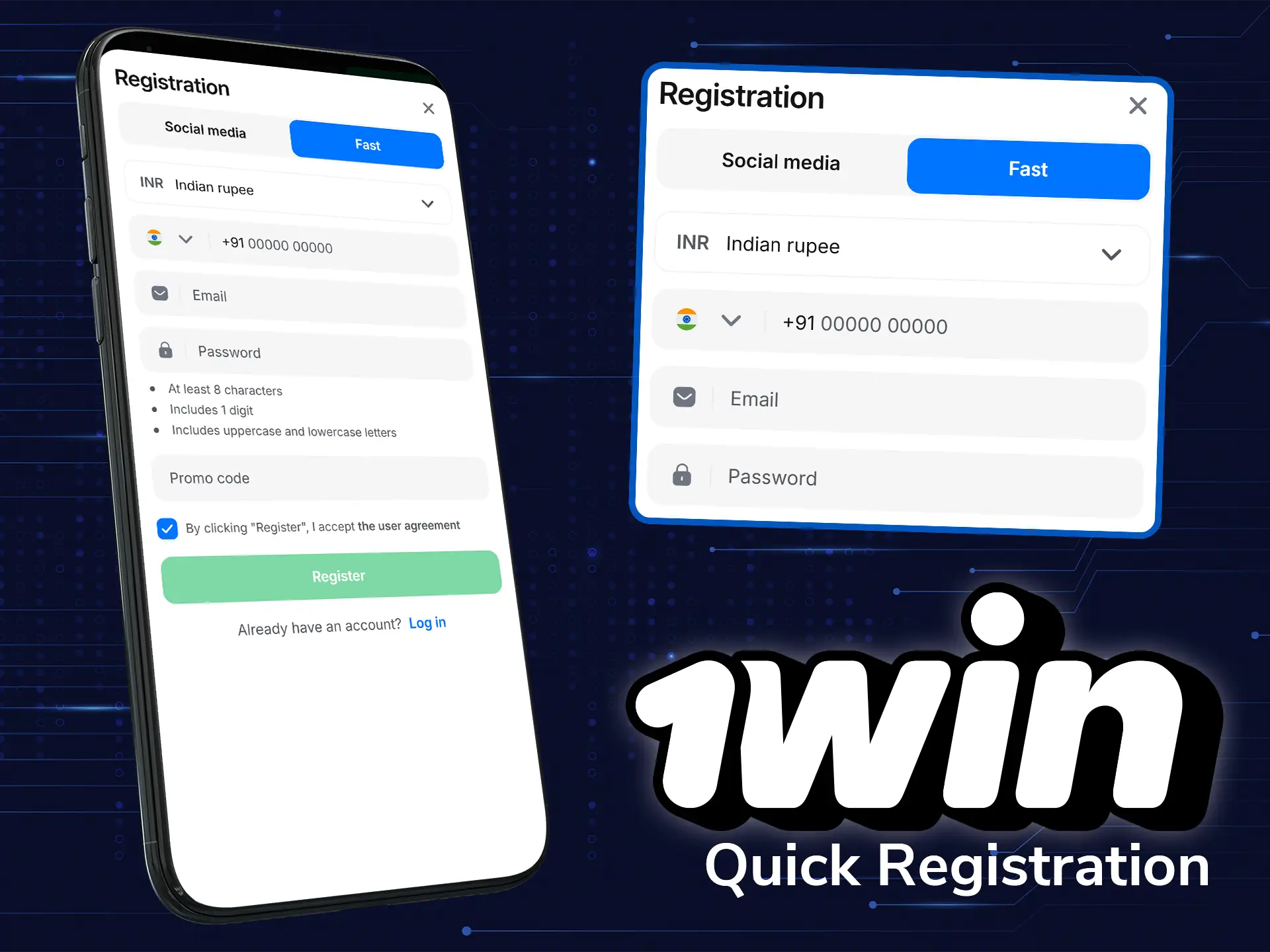 Creating an account on the 1win website