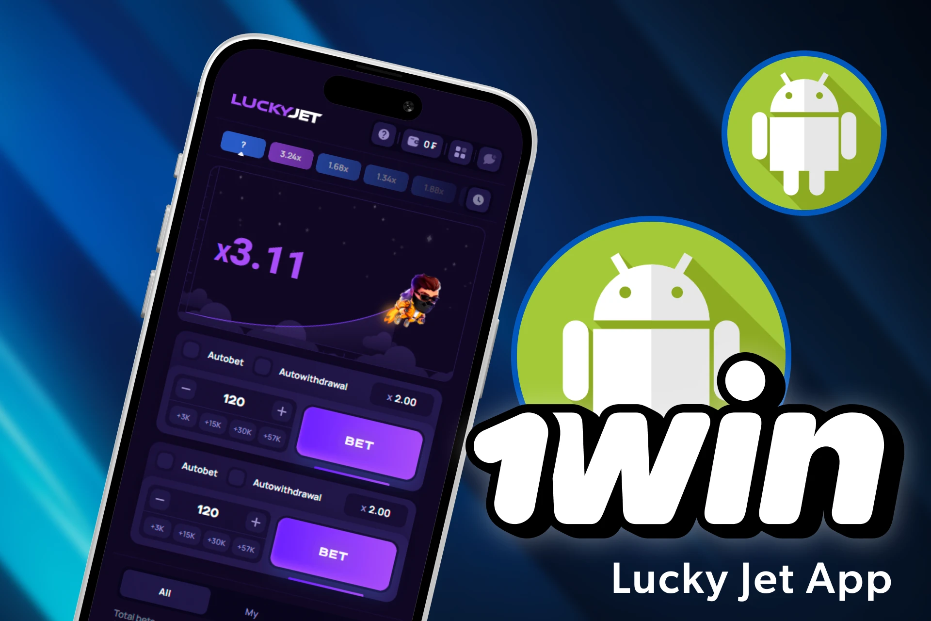 Download the 1win app on your Android device to play Lucky Jet.