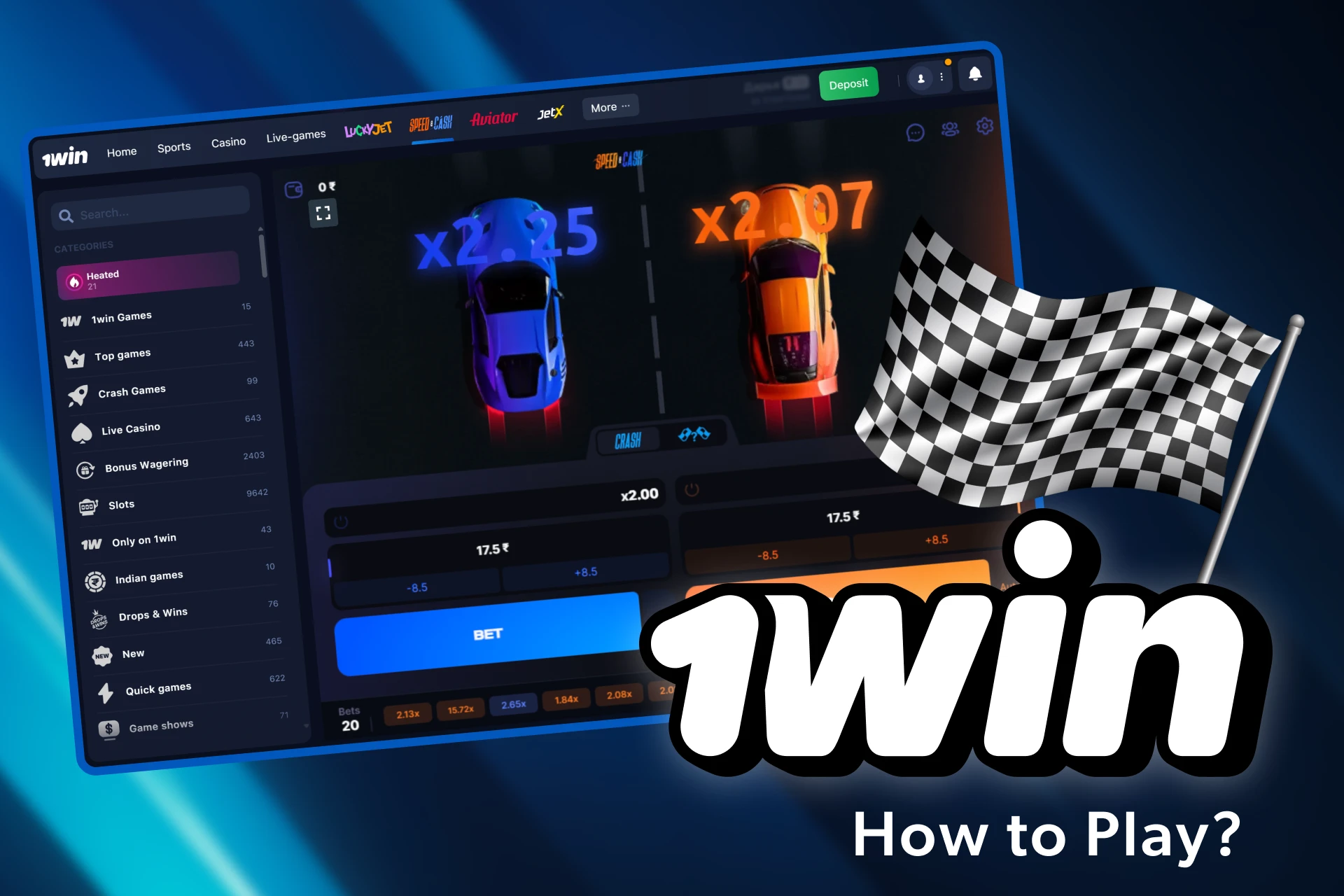 Read our tutorial to play Speed and Cash game on 1win.